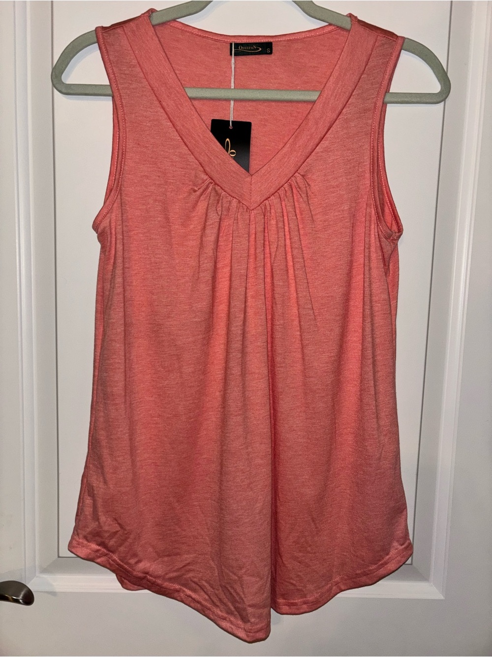 Sleeveless V-Neck Coral Tank with Front Pleats - Women
